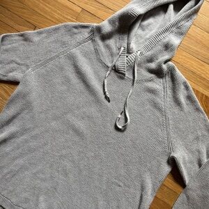 Lauren Ralph Lauren Womans Thermal Hoodie Sz L Logo Drawer String Gray Warm Prep